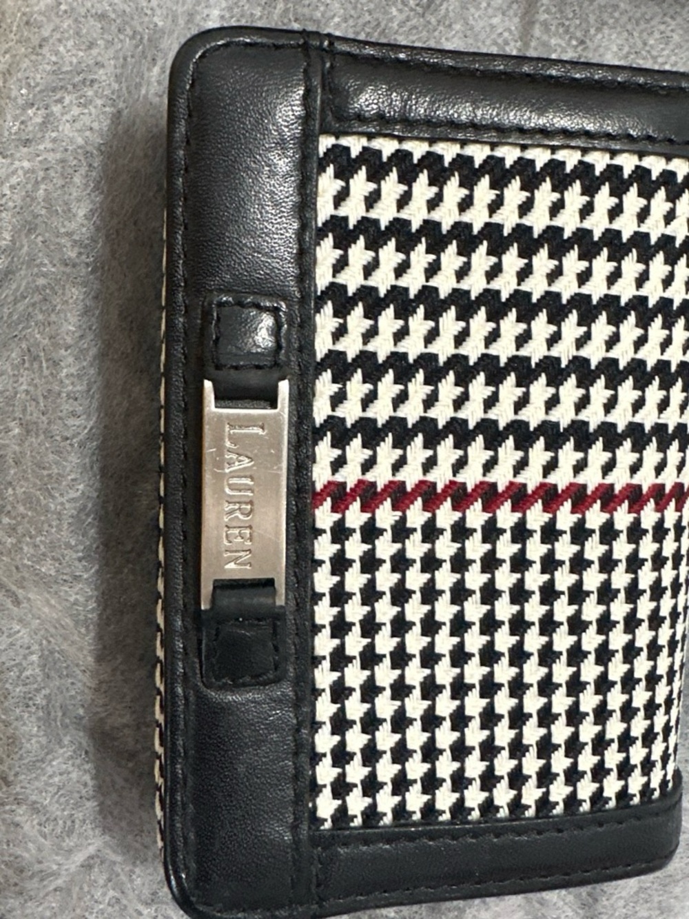 Ralph Lauren Black & White Houndstooth Wallet with Red Accent